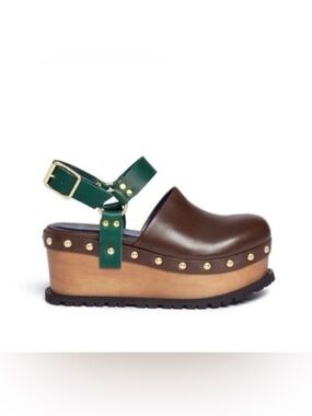 Sacai Wooden Wedge Stud Colourblock Leather Clogs